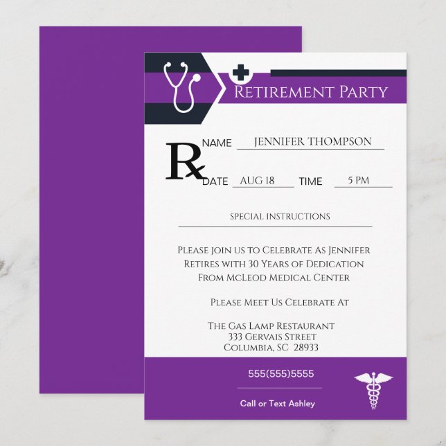 Medical Prescription Pad Retirement Party Invitation (Front/Back)