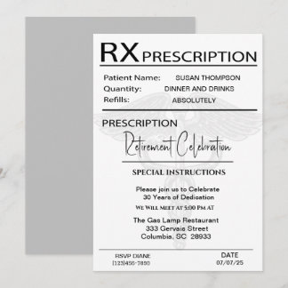 Medical Prescription Pad  Retirement Party  Invitation