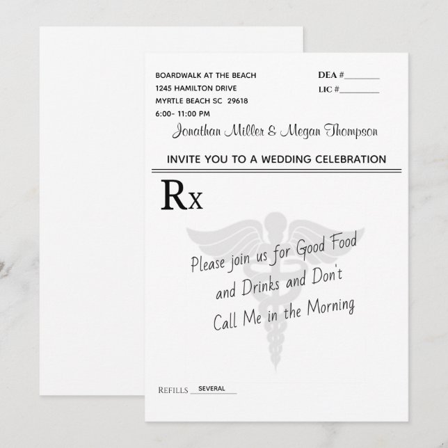 Medical Prescription Pad Wedding Celebration  Invitation (Front/Back)