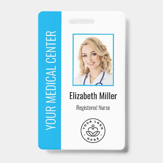 Medical Professional Custom Photo & Text Blue ID Badge (Front)