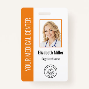 Medical Professional Custom Photo & Text Orange ID Badge