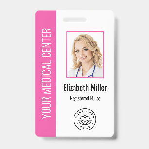 Medical Professional Custom Photo & Text Pink ID Badge