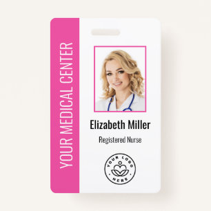 Medical Professional Custom Photo & Text Pink ID Badge