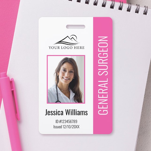 Medical Professional Custom Photo & Text Pink ID ID Badge (Creator Uploaded)