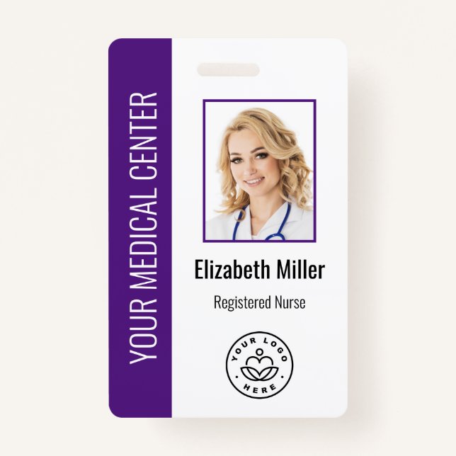 Medical Professional Custom Photo & Text Purple ID Badge (Front)