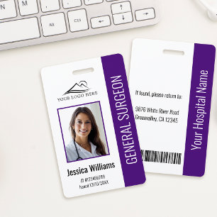 Medical Professional Custom Photo & Text Purple ID ID Badge