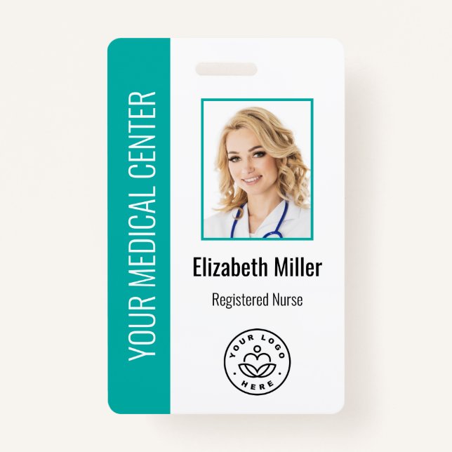 Medical Professional Custom Photo & Text Teal ID Badge (Front)