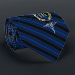 Medical Professional Monogrammed Blue Tie<br><div class="desc">A blue striped personalised tie tailored to medical professionals with yours or your gift recipient's monogram inside a faux gold wreath.</div>