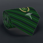 Medical Professional Monogrammed Green Tie<br><div class="desc">A green striped personalised tie tailored to medical professionals with yours or your gift recipient's monogram inside a faux gold wreath.</div>