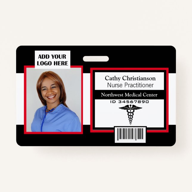 Medical Professional Name Photo Badge Scanner Code ID Badge (Front)