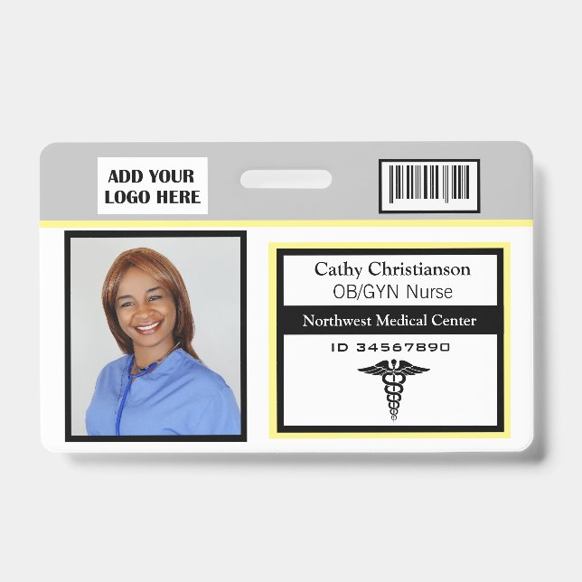 Medical Professional Name Photo Badge Scanner Code ID Badge (Front)