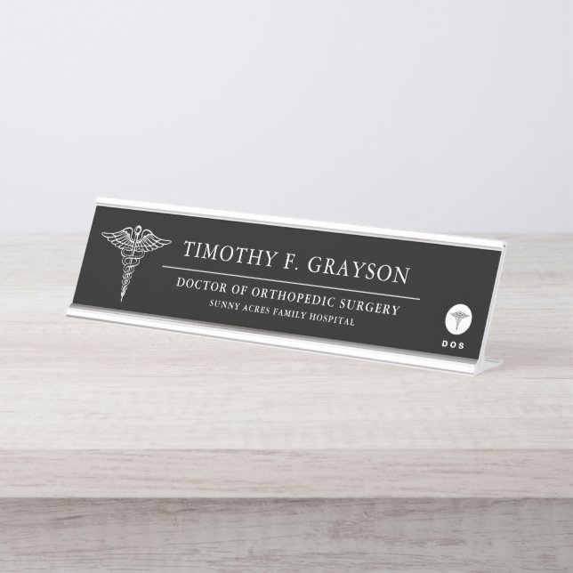 Medical Professional Personalised Black Desk Name Plate (Front)