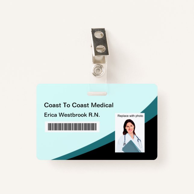 Medical Professional Staff Photo ID Barcode Badges ID Badge (Front with Clip)