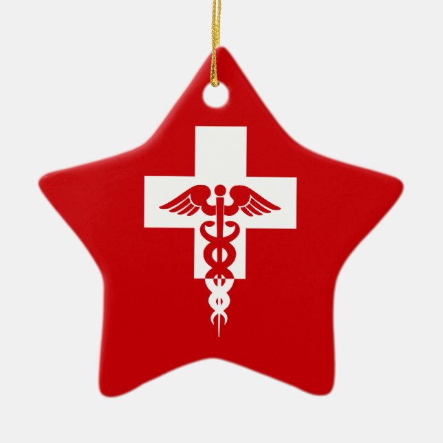 Medical Professional star ornament, customisable Ceramic Tree Decoration (Front)