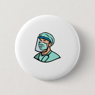 Medical Professional Wearing Face Mask Mascot 6 Cm Round Badge