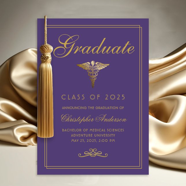 Medical Purple Gold Caduceus College Graduation Announcement (Medical Purple Gold Caduceus College Graduation Announcement)