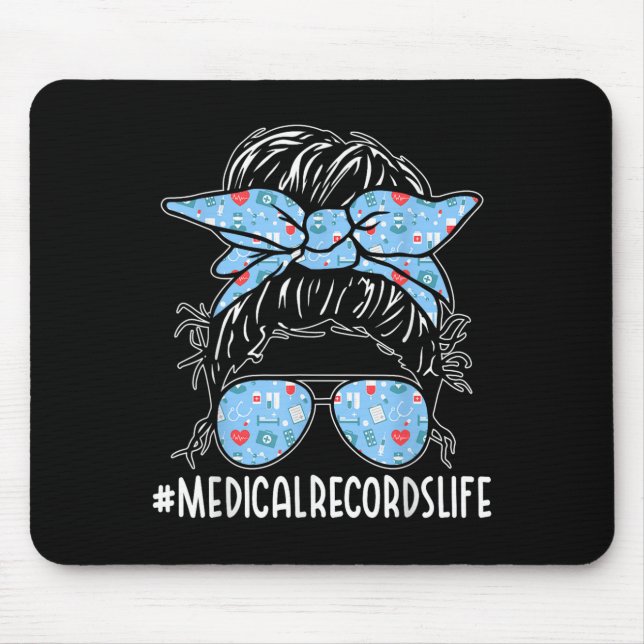 Medical Records Week Appreciation Women Messy Bun  Mouse Mat (Front)