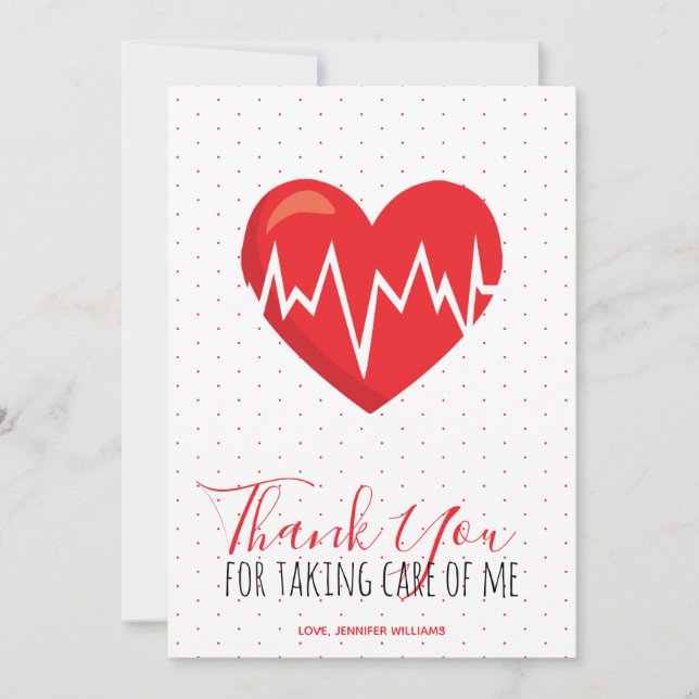Medical Red Heart Polka dot Nurse Doctor Thank You Card (Front)