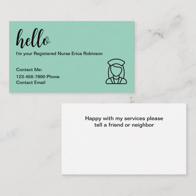 Medical Registered Nurse Contact Business Cards (Front/Back)