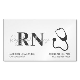 Medical Registered Nurse White Black Professional Magnetic Business Card