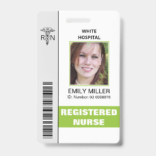 Medical RN employee caduceus lime photo template ID Badge