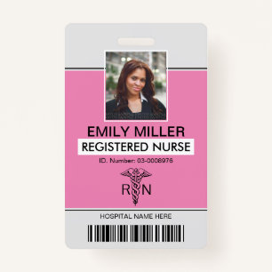 Medical RN employee caduceus pink photo template ID Badge
