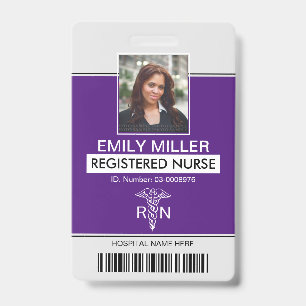 Medical RN employee caduceus purple photo template ID Badge