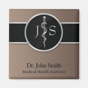 Medical Rod of Asclepius Silver Classy Noble Magnet