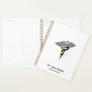 Medical Rod of Silver Caduceus Black Gold Planner