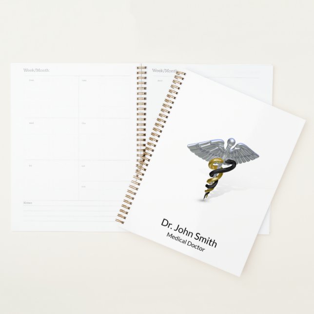 Medical Rod of Silver Caduceus Black Gold Planner (Display)
