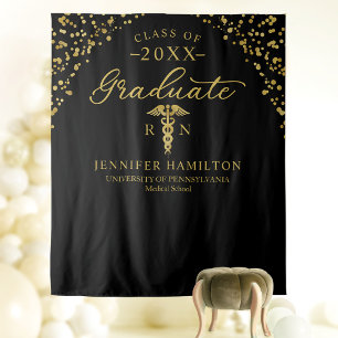 Medical School Black Gold Graduation Backdrop  Tapestry
