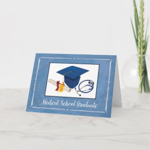 Medical School Graduate Cap Diploma Stethoscope Card