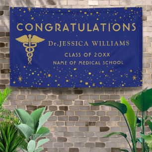 Medical School Graduation Blue And Gold Confetti Banner
