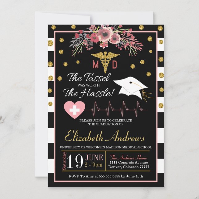 Medical School Graduation Invitation - Floral (Front)