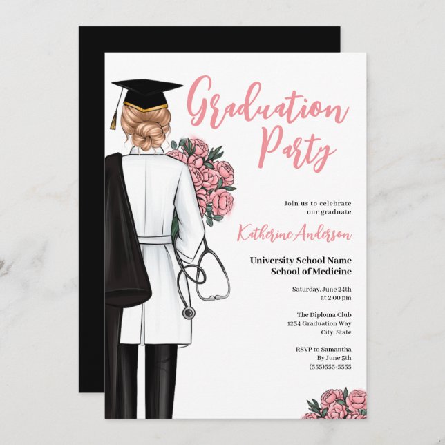 Medical School Graduation Party Invitation (Front/Back)