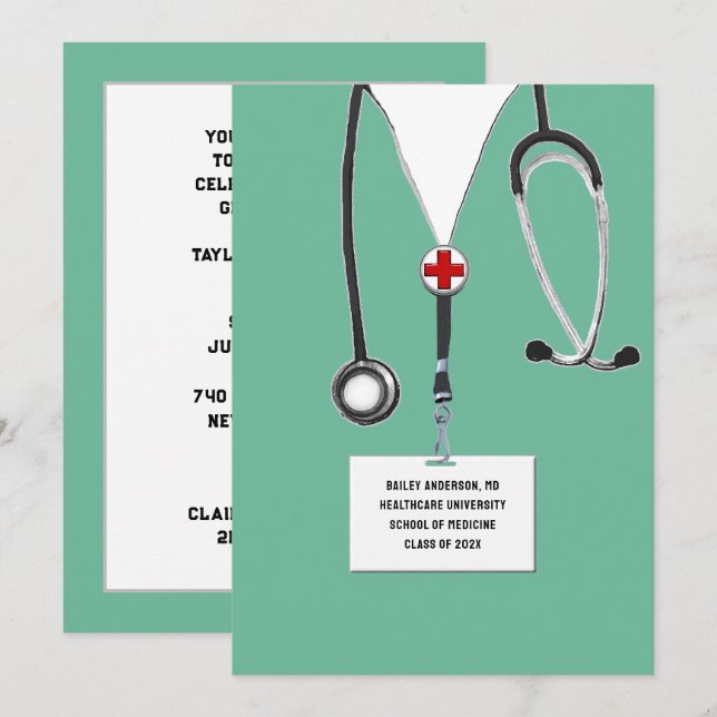 Medical School Graduation Party Invitation (Front/Back)