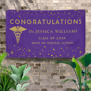 Medical School Graduation Purple And Gold Confetti Banner