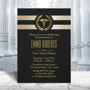 Medical School Modern Black & Gold Graduation Invitation