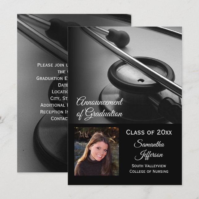 Medical School Nursing Photo Graduation Invite (Front/Back)