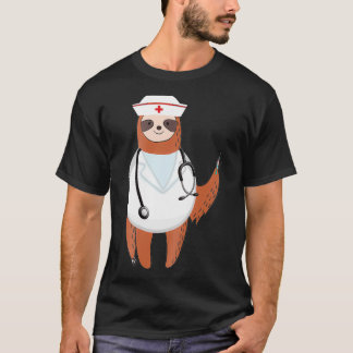 Medical Scrub Top Nurses Hat Wearing Sloth  Gift