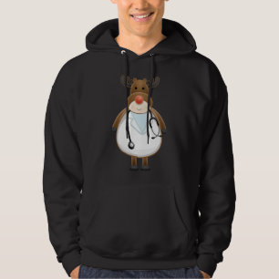 Medical Scrub Top Reindeer Nurse with Stethoscope 