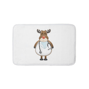 Medical Scrub Top Reindeer Nurse with Stethoscope Bath Mat
