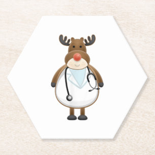 Medical Scrub Top Reindeer Nurse with Stethoscope Paper Coaster