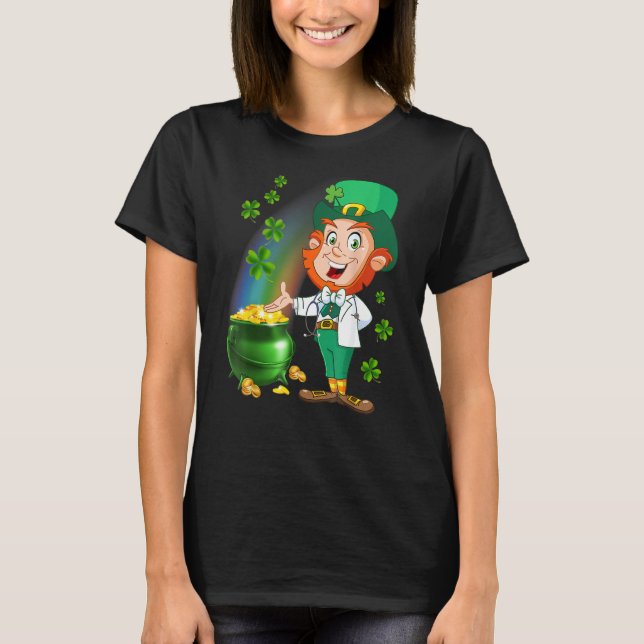 Medical Scrub Top Stethoscope Wearing Leprechaun   (Front)