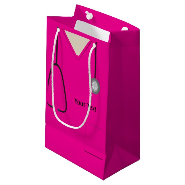 Medical Scrubs Doctor Nurse Hot Pink Sml Gift Bag (Front Angled)