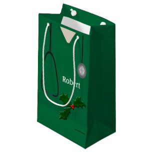 Medical Scrubs Green Holly SGB Small Gift Bag