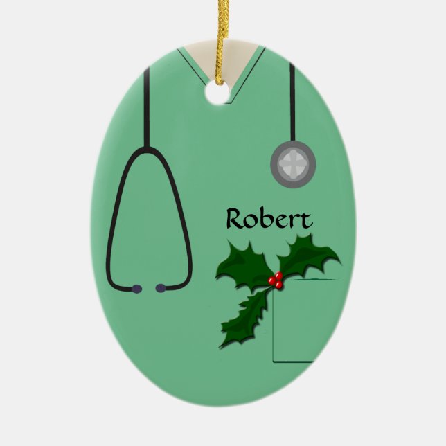 Medical Scrubs Light Green Holly Oval Ornament (Front)