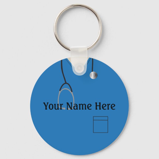 Medical Scrubs Nurse Doctor Blue Button Keychain (Front)