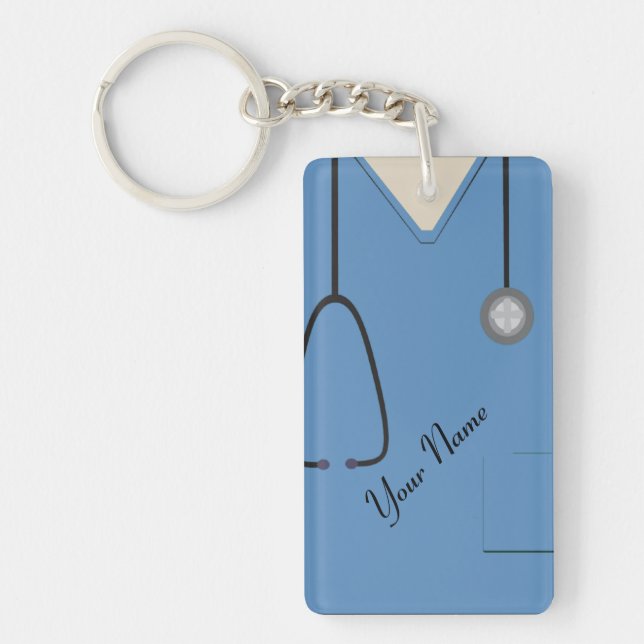 Medical Scrubs Nurse Doctor Blue Custom Acrylic Key Ring (Front)