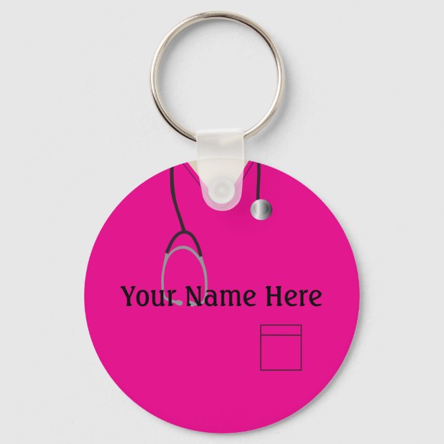 Medical Scrubs Nurse Hot Pink Button Keychain (Front)